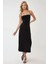 Kadın Askılı Vücuda Oturan Yırtmaç Detaylı Örme Maxi Elbise Black 4