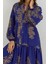 Kadın Gömlek Yaka Desenli Viskon Modest Elbise Blue 4