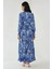 Kadın Çiçek Desenli Uzun Kol Örme Modest Elbise Fas Mavisi 6