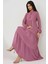Kadın Dokulu Bağlama Detaylı Bisiklet Yaka Modest Elbise Pink 2