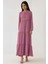 Kadın Dokulu Bağlama Detaylı Bisiklet Yaka Modest Elbise Pink 4