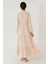 Kadın Düğmeli Desenli Kısa Modest Elbise Natural 6