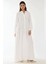 Kadın Düğme Detaylı Dokulu Uzun Kol V Yaka Modest Elbise Beyaz 5