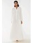 Kadın Düğme Detaylı Dokulu Uzun Kol V Yaka Modest Elbise Beyaz 6