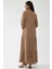 Kadın Düğmeli Desenli Kısa Modest Elbise Deve Kahvesi 5