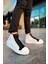 Fermuarlı Bağcık Detaylı Erkek Sneaker Bot Beyaz Siyah 1