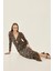 Kadın Leopar Desenli Bodycon Uzun Elbise, Yırtmaçlı Brown 1