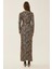 Kadın Leopar Desenli Bodycon Uzun Elbise, Yırtmaçlı Brown 5