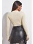 Kadın Ekru Göğüs Dekolteli Uzun Kollu Cut Out Crop Top Bluz 2