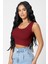 Kadın Bordo Kare Yaka Crop Top Bluz 5