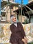 Çizgisel Daire Mk Pamuk Eşarp - Gri-Füme 1
