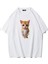 Unisex Oversize Sevimli Kedi T-Shirt Beyaz 1
