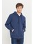 Erkek Lacivert Standart Fit Normal Kesim Içi Polarlı 3 Iplik Kapüşonlu Fermuarlı Sweatshirt Ceket 1