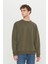 Erkek Haki Oversize Fit Bol Kesim Pamuklu Içi Polarlı 3 Iplik Bisiklet Yaka Sweatshirt 1