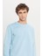 Erkek Açık Mavi Standart Fit Normal Kesim Içi Polarlı 3 Iplik Bisiklet Yaka Pamuklu Sweatshirt 4