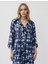 Lacivert V Yaka Uzun Kollu Desenli Dokuma Bluz 1