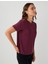 Bordo Düz Kesim Bisiklet Yaka Kısa Kollu Basic Tişört 3