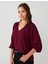 Bordo V Yaka Truvakar Kol Rahat Kesim Dokuma Bluz 3