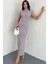 Drapeli Midi Boy Sim Detaylı Vizon Elbise 2