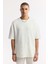 Erkek Beyaz Bisiklet Yaka Jakarlı Oversize Fit T-Shirt A51Y1091 6