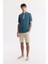 Erkek Petrol Mavi Polo Yaka Bi-Stretch Baskılı İnterlok Regular Fit T-Shirt A51Y1007 7