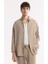 Erkek Bej Alttan Britli Yaka Soft Touch Oversize Fit Gömlek A51Y2168 6