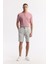 Erkek Gri Beli Lastikli Keten Karışımlı Relaxed Fit Şort B003731 8