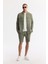 Erkek Haki Beli Lastikli %100 Keten Relaxed Fit Şort B003732 6