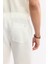 Erkek Beyaz Beli Lastikli %100 Keten Relaxed Fit Şort B003732 6