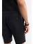 Erkek Siyah Beli Lastikli %100 Keten Relaxed Fit Şort B003732 6