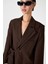 Kadın Kruvaze Çift Yaka Tek Düğmeli ve Oversize Kuşaklı Ceket - Kahve 3