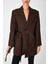 Kadın Kruvaze Çift Yaka Tek Düğmeli ve Oversize Kuşaklı Ceket - Kahve 5