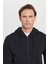 Erkek Siyah Standart Fit Normal Kesim Içi Polarlı 3 Iplik Kapüşonlu Fermuarlı Sweatshirt Ceket 6