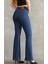 Kadın Yüksek Bel Ispanyol Paça Koyu Mavi Denim Likralı Jean Pantolon 4