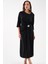 Kadın Siyah Aksesuar Detay Midi Elbise 3