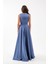 Kadın Indigo Kalın Askılı Saten Uzun Abiye Elbise 5