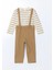 Lcw Baby Kahverengi Bisiklet Yaka Çizgili Erkek Bebek Tişört ve Askılı Pantolon 2'li 1
