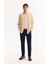 Erkek Vizon Düğmeli Yaka Keten Karışımlı Slim Fit Gömlek B002001 7