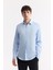 Erkek Mavi Kolay Ütülenebilir %100 Pamuk Saten Slim Fit Gömlek B002006 6