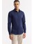 Erkek Lacivert Kolay Ütülenebilir %100 Pamuk Saten Slim Fit Gömlek B002006 6