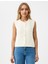 Ekru Parlak Düğme Detaylı Kısa Triko Yelek 1