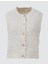 Ekru Parlak Düğme Detaylı Kısa Triko Yelek 6