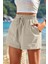 Kadın Bambu Keten Iç Göstermez Cepli Beli Bağcıklı Tatil Günlük Şort 1
