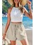 Kadın Bambu Keten Iç Göstermez Cepli Beli Bağcıklı Tatil Günlük Şort 4