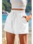Kadın Bambu Keten Iç Göstermez Cepli Beli Bağcıklı Tatil Günlük Şort 1