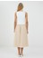Bej U Yaka Kolsuz Midi Örme Elbise 5