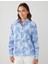 Mavi Uzun Kollu Floral Desenli Dokuma Gömlek 1