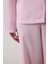 Açık Pembe Çizgili Bağlama Detaylı Pamuklu Gömlek Yaka Pijama Takımı 4