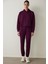 Bordo Silky Feel Kapüşonlu Slogan Baskılı Sweatshirt 1