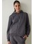 Gri Fermuarlı Kapüşonlu Spor Sweatshirt 2